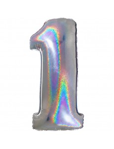 Balão Número 1 Prateado Holográfico